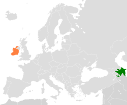 Карта с указанием местоположения Азербайджана и Ирландии