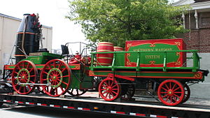 The Best Friend of Charleston replica (with smokestack removed) being trucked to its new Atlanta home.