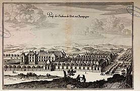 Prospective du château de Pont en Champagne. gravure sur cuivre, XVIIe s.