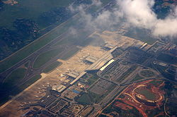 Changsha Huanghua International Airport aerial view of terminal buildings.JPG