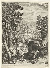ジロラモ・ムツィアーノにもとづくコルネリス・コルトの版画『聖エウスタキウスの幻視』、1573年、アムステルダム国立美術館