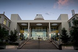 The Eyring Science Center houses a planetarium, an anechoic chamber and a Foucault pendulum. ESC Eyring Science Center.jpg