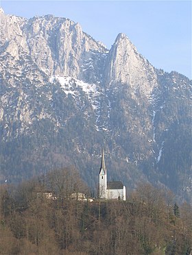 Vue de la Naunspitze et de l'église Saint Nikolaus in Ebbs.