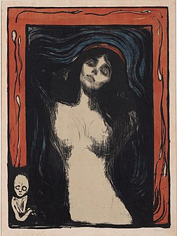 Madonna, litografia criada entre 1895 e 1902 pelo pintor expressionista norueguês Edvard Munch. (definição 3 144 × 4 176)