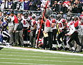 The Falcons sideline during the game