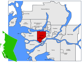 Burnaby na mape regionálneho okresu Metro Vancouver