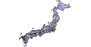 carte du Japon avec les frontières des différents niveaux administratifs indiquées.