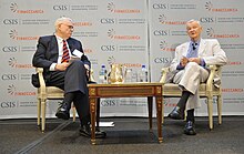 John Hamre, CSIS president, and former CSIS trustee Zbigniew Brzezinski, in October 2013 John Hamre and Zbigniew Brzezinski 20131002.jpg