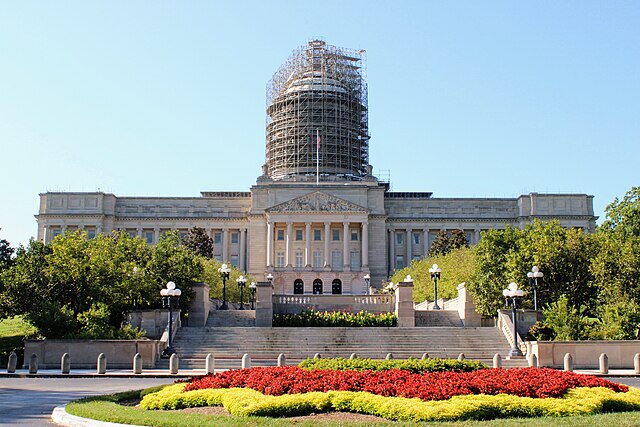 The Kentucky State Capitol building, under construction in this photograph.