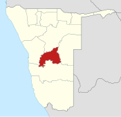 Map of Namibia with the region highlighted