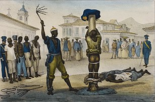 L'Exécution de la punition de fouet, aquarelle de Jean-Baptiste Debret (Itaú Cultural, à São Paulo, Brésil). (définition réelle 4 191 × 2 762)