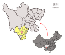 Location of Xichang within Sichuan (China).png