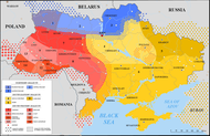 Karta över ukrainskans dialekter (text på engelska).