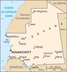 la carte de la Mauritanie et ses pays limitrophes sont le Sahara occidental au nord-ouest