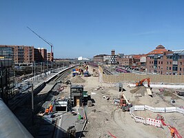 建设中的哥本哈根南站高铁站台（左侧站台），2018年4月11日拍摄，照片拍摄时该站称新埃勒比约站。