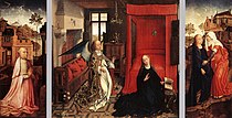 羅希爾·范德魏登的《報喜三聯畫（英语：Annunciation Triptych (Rogier van der Weyden)）》，89 × 36.5cm，約繪於1434年後，1635年始藏[7]