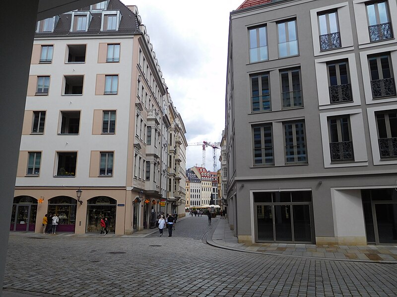 Alter Wegverlauf der sächsischen Frankenstraße vom ältesten Markt von Nisana (später "An den Brodbänken") Richtung Frauenkirche.