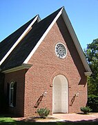 The 1970 narthex. The original building begins at the break in the roof line.