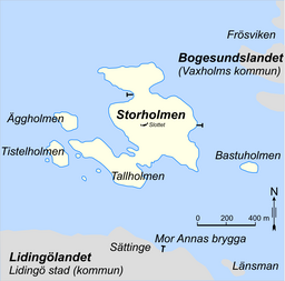 Karta över Storholmen med omkringliggande öar.