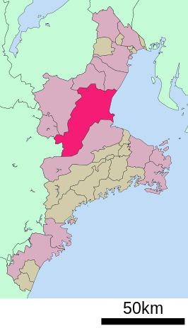 Situering van Tsu in de prefectuur Mie