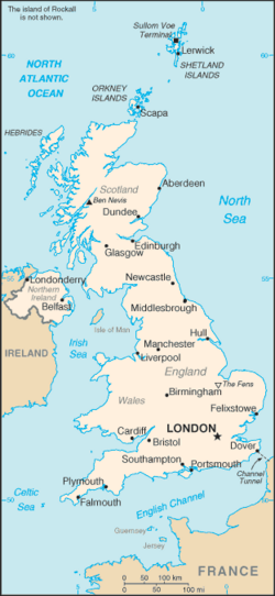 Karta UK s oznakom Cambridgea