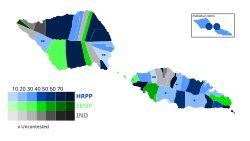 Results of the 2006 Samoan general election by constituency. 2006 Samoan general election (results by constituency).svg