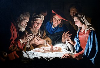 Adoration of the Shepherds by Dutch painter Matthias Stomer, 1632 Adoration of the sheperds - Matthias Stomer.jpg