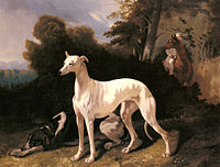 Seekor greyhound dengan landskap oleh Alfred Dedreux (1810–1860).