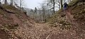 Nördlichster Halsgraben als Schutz gegen den Berghang. Aufstieg zum Plateau der Ostburg