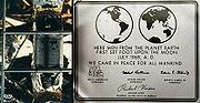 The historical plaque on the ladder of Apollo 11's lunar module "Eagle", still remaining on the Moon.