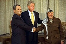 Palestinian Authority chairman Yasser Arafat, U.S. President Bill Clinton and Israeli Prime Minister Ehud Barak came together for peace negotiations in 2000. Photograph by Sharon Farmer