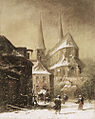 Bergkerk in Deventer in de sneeuw (ca. 1900)