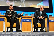 Rock star Bono with former U.S. Vice President Al Gore at the World Economic Forum in 2008. Bono and Al Gore 2008 2.jpg