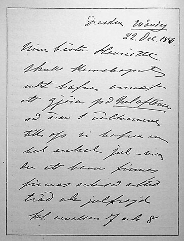 Brev av Jenny Lind till Henriette Nissen -Saloman från Dresden den 22.dec. 1856.