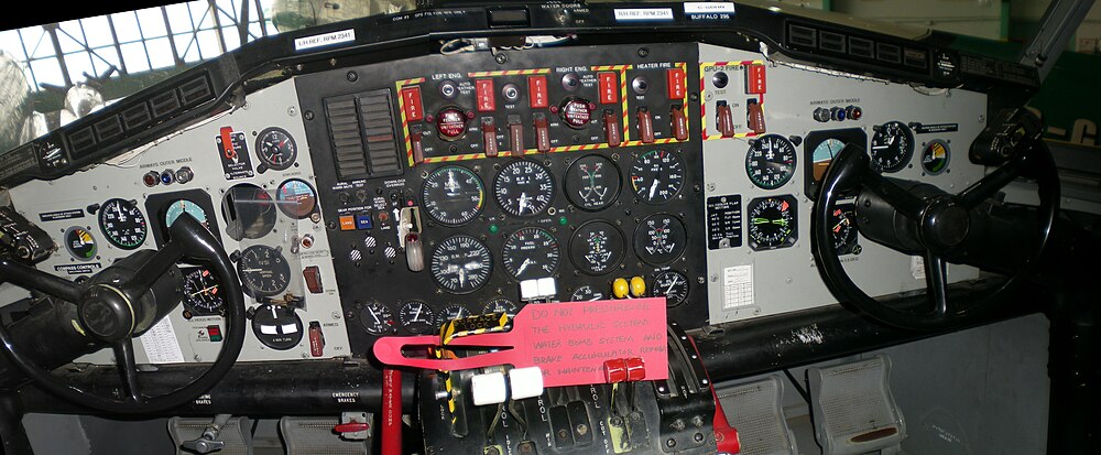 Cropped cockpit of Buffalo Airways Canadair CL-215 at Yellowknife.