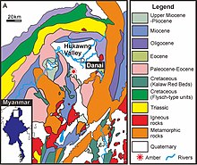 Geological context of Burmese amber in northern Myanmar Burmese amber geological context PNAS Fig1 A (cropped).jpg