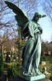 F. Copper electrotype (ca. 1903) of Raimund Liebhaber's sculpture of an angel. In the early 20th century, the Abteilung für Galvanoplastik (Galvanoplastic Division) of the WMF company produced many electrotype sculptures for German cemeteries.[4]