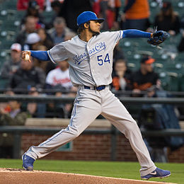 Santana pitching for the Kansas City Royals in 2013 Ervin Santana on May 7, 2013 (1).jpg