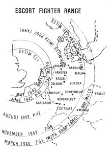 Escort fighter ranges from English bases during World War II Escort fighter ranges WW2.jpg