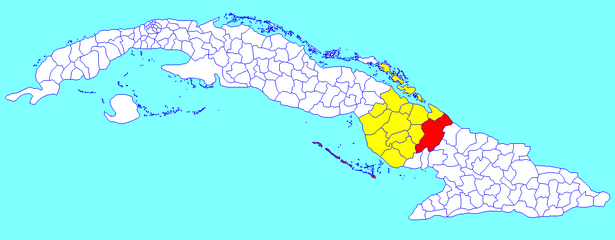 Municipalité de Guáimaro dans la province de Camagüey (mais au nord elle ne monte pas jusqu'à la mer)