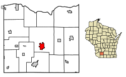 Location of Dodgeville in Iowa County, Wisconsin.