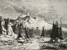 Zwaliska zamku w Rabsztynie, drzeworyt wg rys. Feliksa Brzozowskiego, 1879