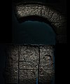 Обугленные деревянные ворота, украшенные богиней Наной и прихожанами. Кафыр-кала, Узбекистан, VI век н. э.[4][5]
