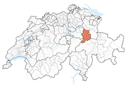 Map of Switzerland, location of کانتون گلاروس highlighted