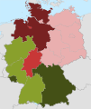 Red denotes states with a (relative) majority of EKD Protestants in Germany.