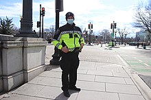 An Amtrak police officer on patrol Monday afternoon, 18 January 2021 Walk from WMATA NoMa Station to Senate Park - Washington DC IMG 1921 (50850753753).jpg