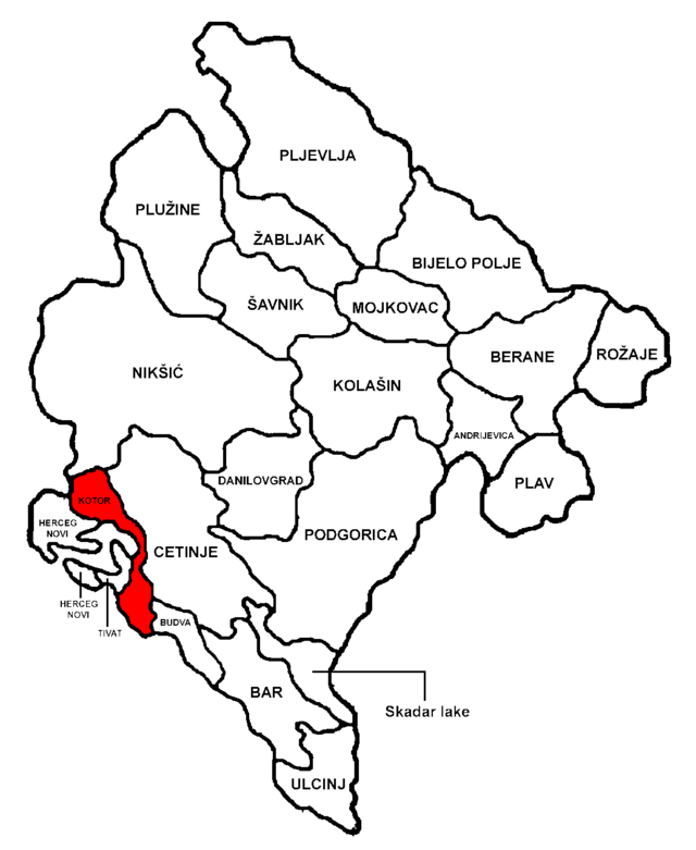 Kotor kommunes beliggenhed i Montenegro