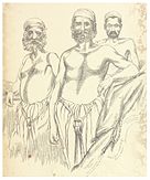 Sketch of three standing men, of different ages