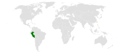 Map indicating locations of Peru and Taiwan