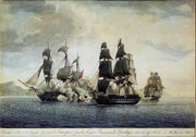 Capture of HMS Proserpine by Pénélope and Pauline. Watercolour by Antoine Roux.